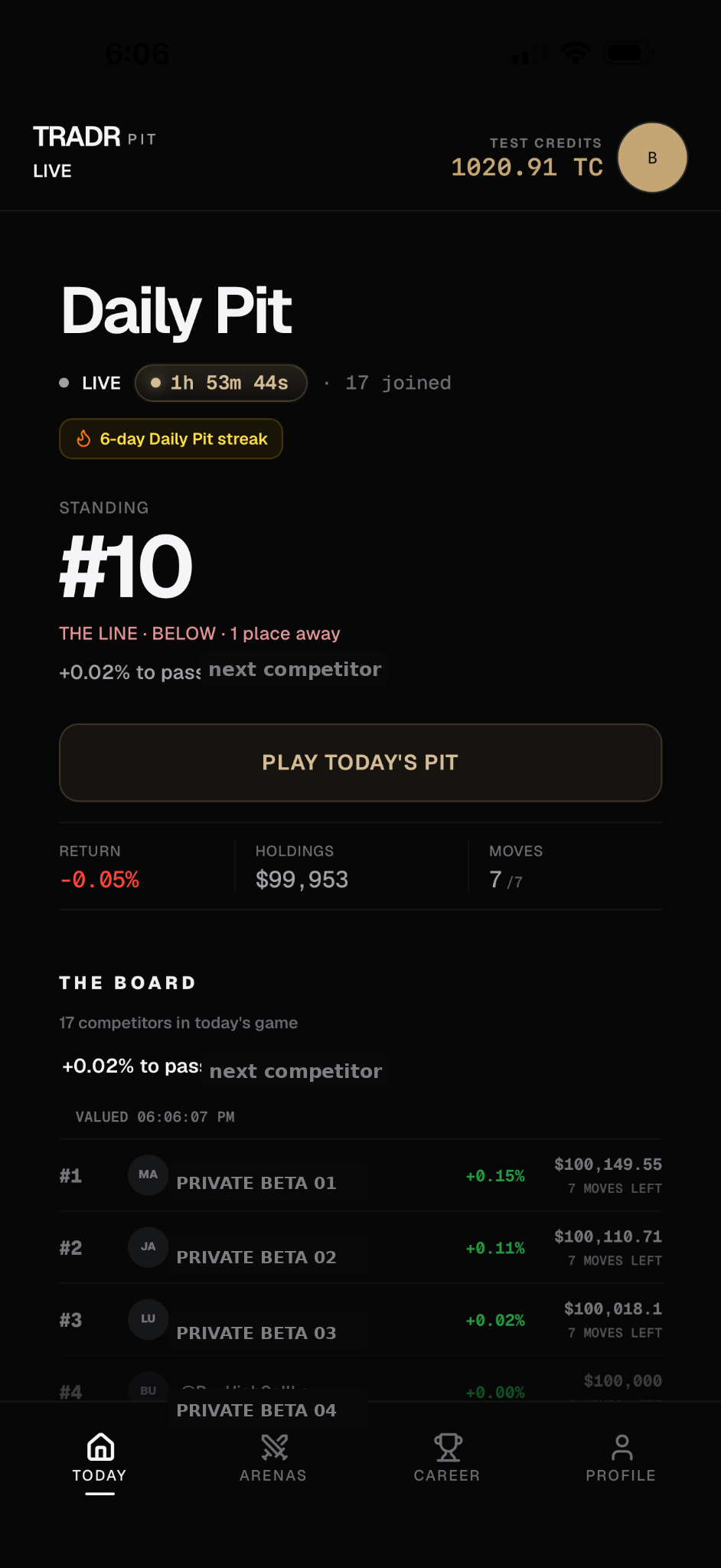 TradR Daily Pit live screen
