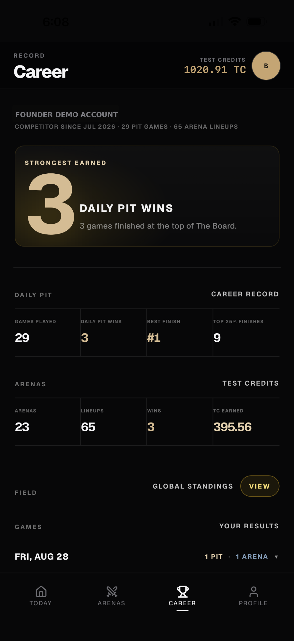 TradR Career records